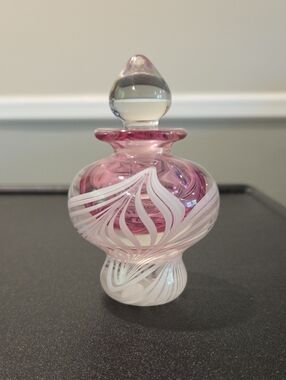 Emil R Studio Art 1990 Handblown Pink Swirl Glass Perfume Bottle